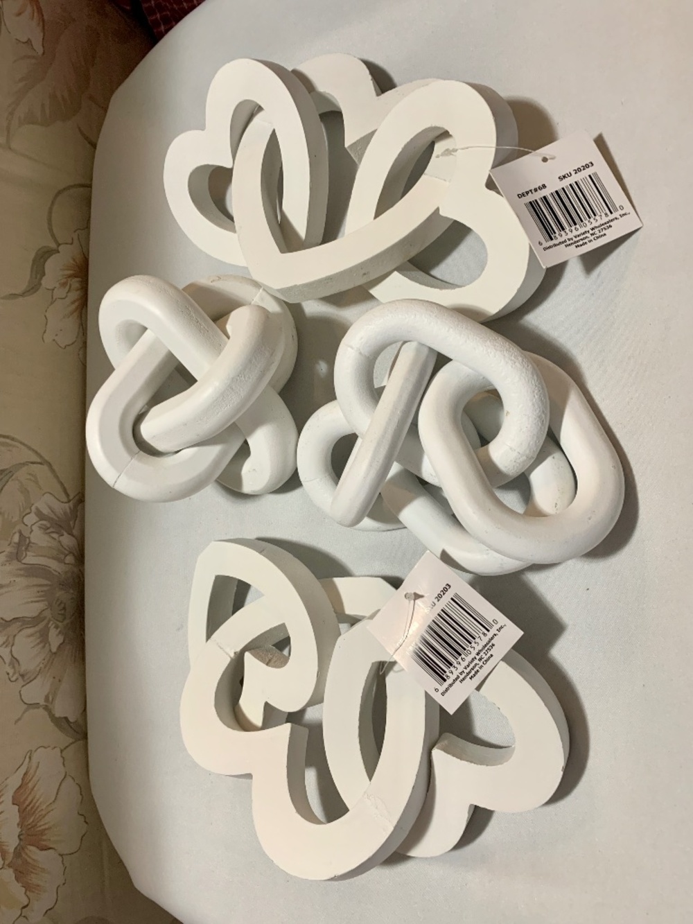 Four (4) Groups of White Wooden Hearts and Oval Links